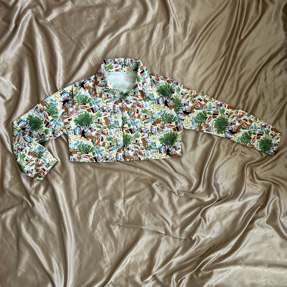 Abstract Graphic Cropped Jacket